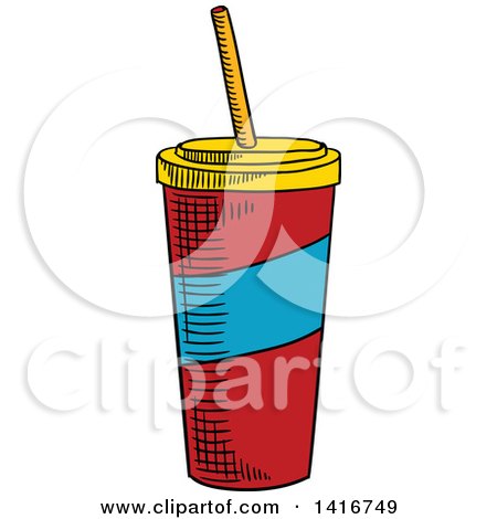 Clipart of a Sketched Fountain Soda - Royalty Free Vector Illustration by Vector Tradition SM