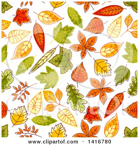 Clipart of a Seamless Background Pattern of Leaves - Royalty Free Vector Illustration by Vector Tradition SM
