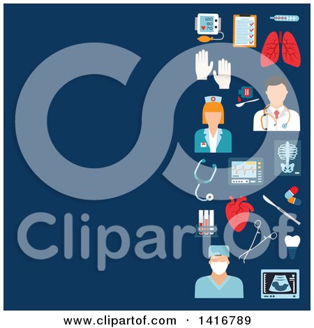 Clipart of a Background with Medical Icons on Blue - Royalty Free Vector Illustration by Vector Tradition SM