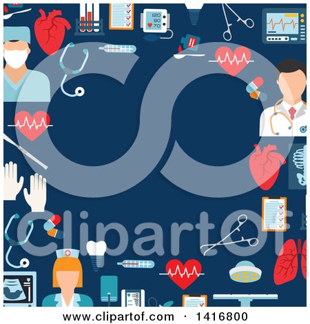 Clipart of a Background with Medical Icons on Blue - Royalty Free Vector Illustration by Vector Tradition SM
