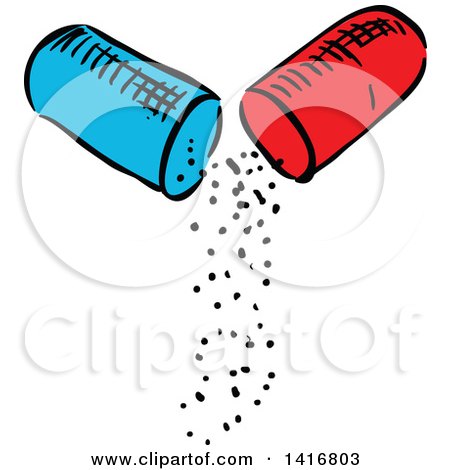 Clipart of a Sketched Split Pill Capsule - Royalty Free Vector Illustration by Vector Tradition SM