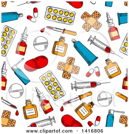 Clipart of a Seamless Background Pattern of Medical Items - Royalty Free Vector Illustration by Vector Tradition SM