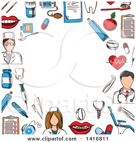 Clipart of a Background with Sketched Dental Icons - Royalty Free Vector Illustration by Vector Tradition SM