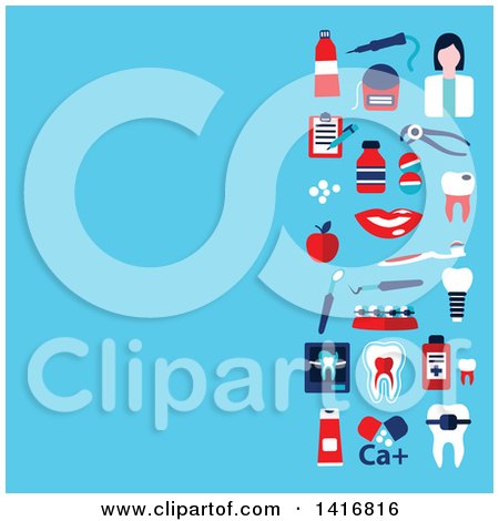 Clipart of a Background with Dental Icons on Blue - Royalty Free Vector Illustration by Vector Tradition SM