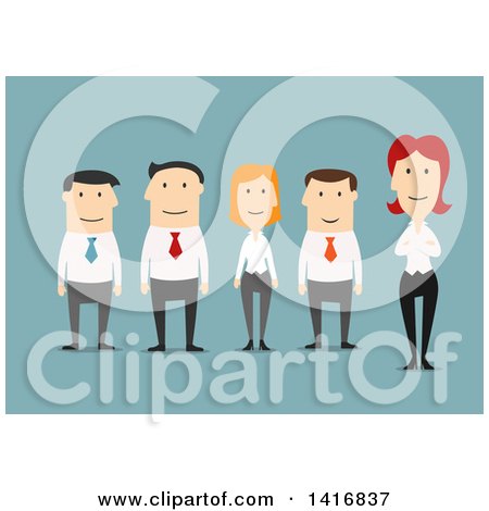 Clipart of a Flat Design Business Team on Blue - Royalty Free Vector Illustration by Vector Tradition SM