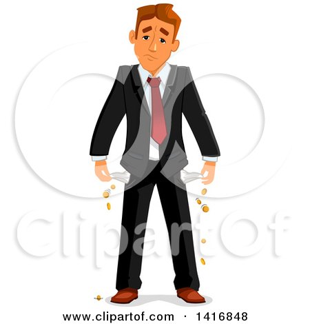 Clipart of a White Business Man Turning out All of His Pockets to Pay Fees or Taxes - Royalty Free Vector Illustration by Vector Tradition SM