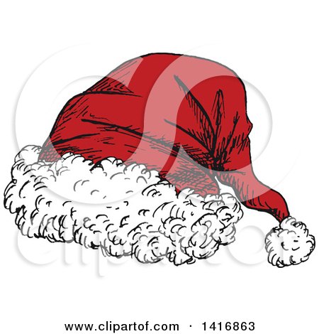 Clipart of a Sketched Santa Hat - Royalty Free Vector Illustration by Vector Tradition SM