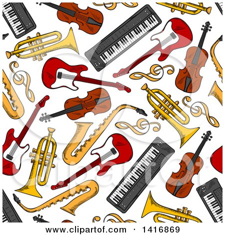 Clipart of a Seamless Background Pattern of Instruments - Royalty Free Vector Illustration by Vector Tradition SM