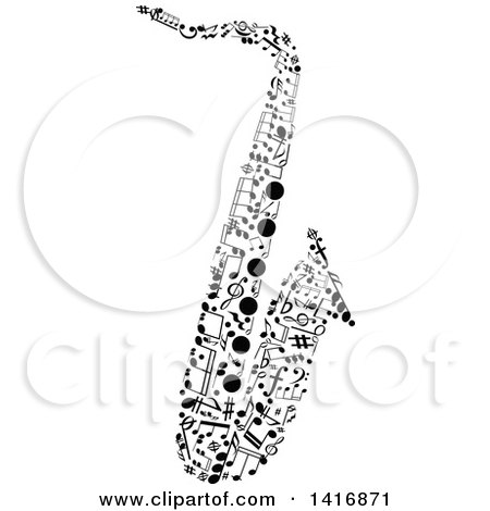 Clipart of a Black and White Saxophone Made of Music Notes - Royalty Free Vector Illustration by Vector Tradition SM