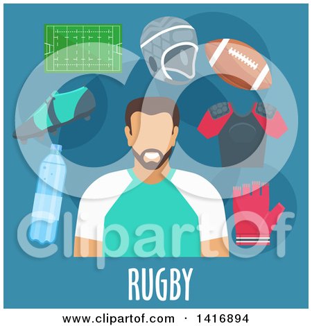 Clipart of a Flat Design Male Avatar with Rugby Gear - Royalty Free Vector Illustration by Vector Tradition SM