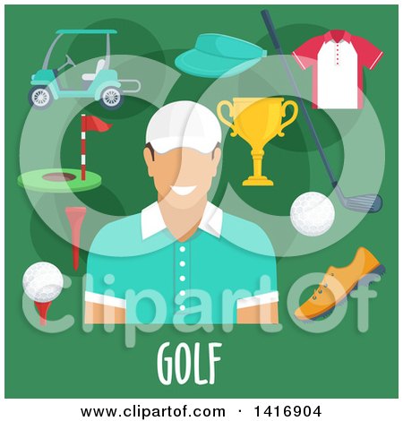 Clipart of a Flat Design Male Avatar with Golf Gear - Royalty Free Vector Illustration by Vector Tradition SM