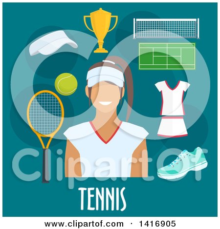 Clipart of a Flat Design Woman Avatar with Tennis Icons - Royalty Free Vector Illustration by Vector Tradition SM