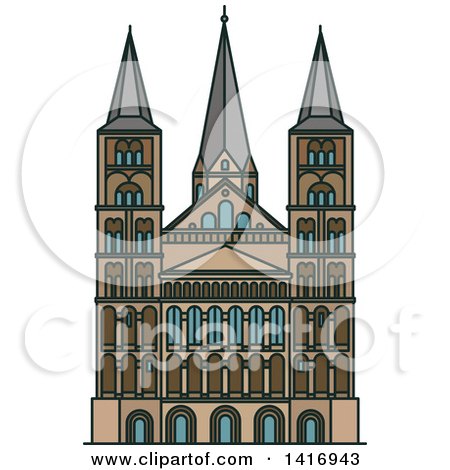 Clipart of a Sketched German Landmark, Bonn Cathedral - Royalty Free Vector Illustration by Vector Tradition SM