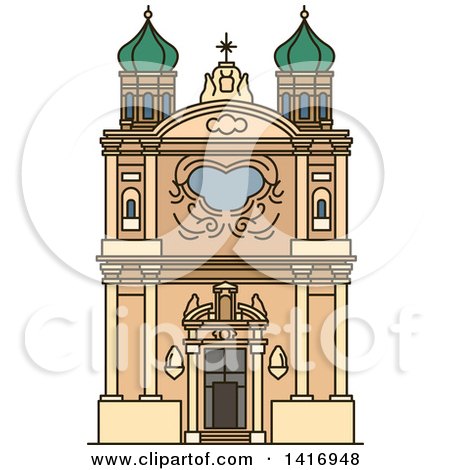 Clipart of a Sketched Italian Landmark, Church of the Madonna Della Costa in Sanremo - Royalty Free Vector Illustration by Vector Tradition SM