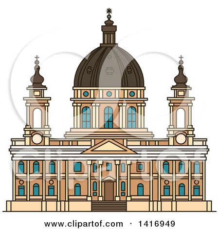 Clipart of a Sketched Italian Landmark, Basilica Di Superga in Turin - Royalty Free Vector Illustration by Vector Tradition SM