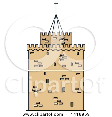 Clipart of a Sketched Ancient Greek Landmark, White Tower Museum of Thessaloniki - Royalty Free Vector Illustration by Vector Tradition SM