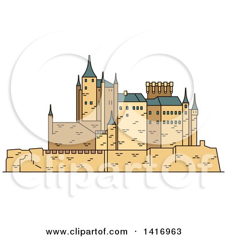 Clipart of a Sketched Spanish Landmark, Moorish Castle Alcazar of Segovia - Royalty Free Vector Illustration by Vector Tradition SM