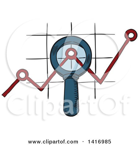 Clipart of a Sketched Magnifying Glass over a Chart - Royalty Free Vector Illustration by Vector Tradition SM