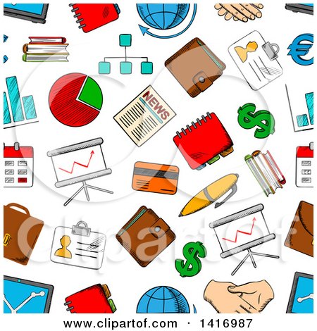 Clipart of a Seamless Background Pattern of Financial Items - Royalty Free Vector Illustration by Vector Tradition SM