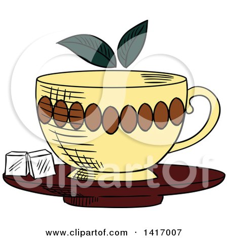 Clipart of a Sketched Tea Cup and Sugar Cubes - Royalty Free Vector Illustration by Vector Tradition SM