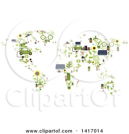 Clipart of a Map Made of Green Energy Icons - Royalty Free Vector Illustration by Vector Tradition SM