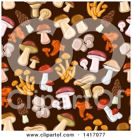 Clipart of a Seamless Background Pattern of Mushrooms - Royalty Free Vector Illustration by Vector Tradition SM