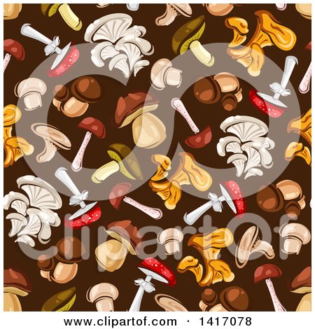 Clipart of a Seamless Background Pattern of Mushrooms - Royalty Free Vector Illustration by Vector Tradition SM
