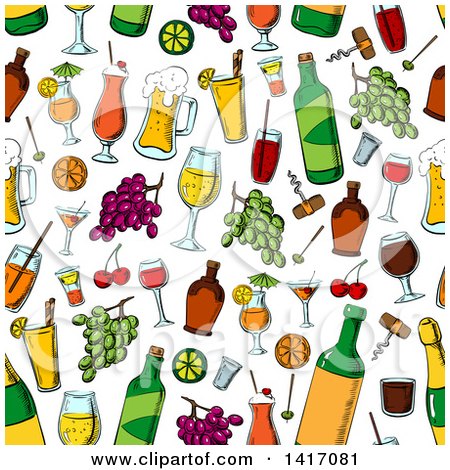 Clipart of a Seamless Background Pattern of Alcohol - Royalty Free Vector Illustration by Vector Tradition SM