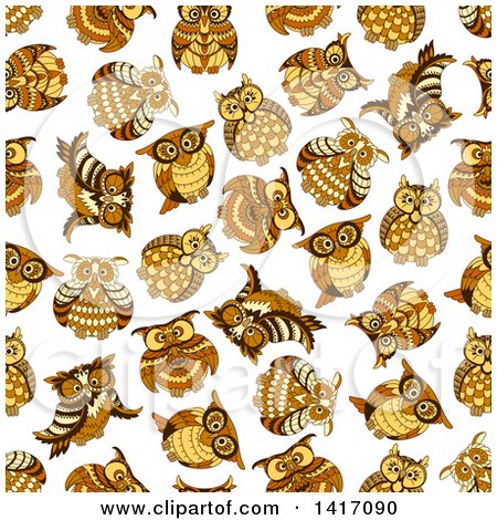 Clipart of a Seamless Background Pattern of Owls - Royalty Free Vector Illustration by Vector Tradition SM