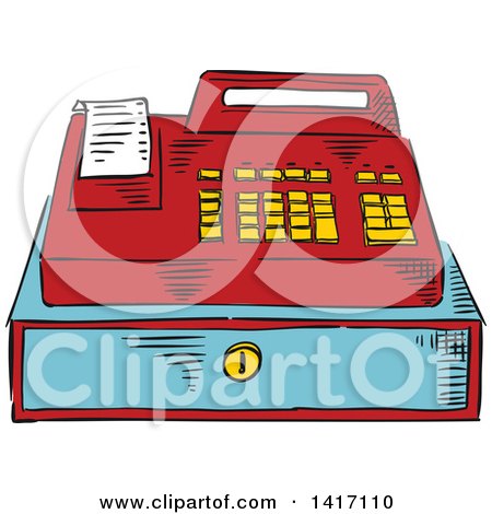 Clipart of a Sketched Store Cash Register - Royalty Free Vector Illustration by Vector Tradition SM