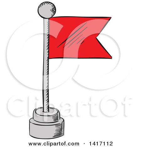 Clipart of a Sketched Red Flag - Royalty Free Vector Illustration by Vector Tradition SM