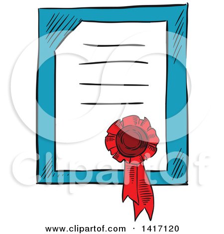 Clipart of a Sketched Certificate and Ribbon - Royalty Free Vector Illustration by Vector Tradition SM