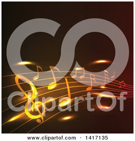 Clipart of a Background of Glowing Golden Music Notes - Royalty Free Vector Illustration by Vector Tradition SM