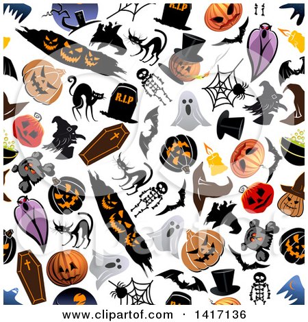 Clipart of a Seamless Background Pattern of Halloween Items - Royalty Free Vector Illustration by Vector Tradition SM