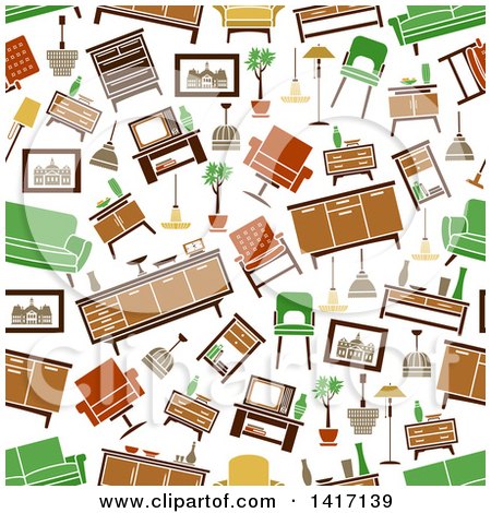 Clipart of a Seamless Background Pattern of Furniture - Royalty Free Vector Illustration by Vector Tradition SM