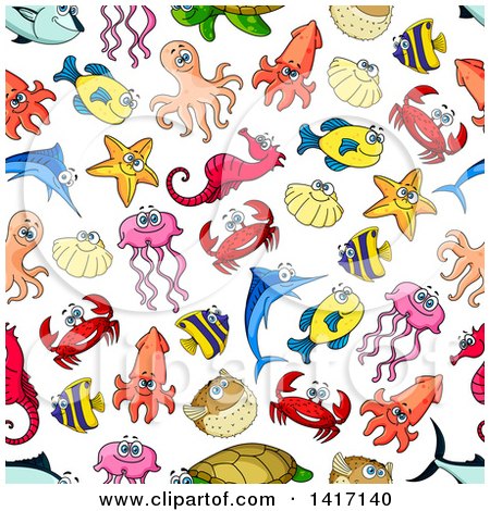 Clipart of a Seamless Background Pattern of Sea Creatures - Royalty Free Vector Illustration by Vector Tradition SM