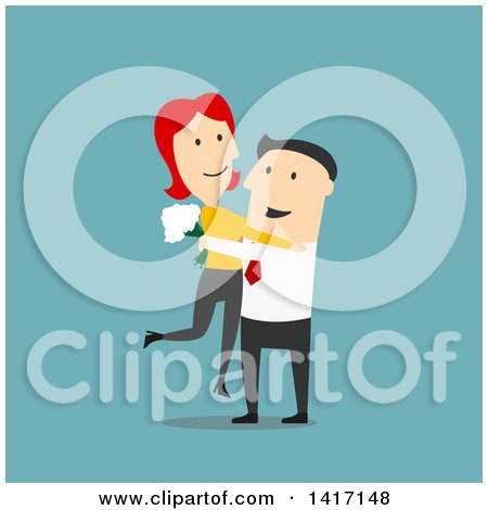 Clipart of a Flat Design Style Couple Embracing - Royalty Free Vector Illustration by Vector Tradition SM