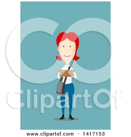 Clipart of a Flat Design Style Woman Reading a Book - Royalty Free Vector Illustration by Vector Tradition SM