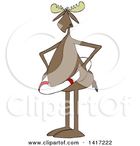 Clipart of a Cartoon Moose Wearing a Life Saver - Royalty Free Vector Illustration by djart