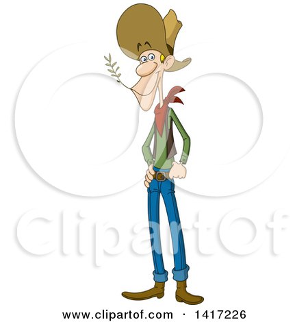 Clipart of a Cartoon Skinny White Male Ranger Chewing on Straw - Royalty Free Vector Illustration by yayayoyo