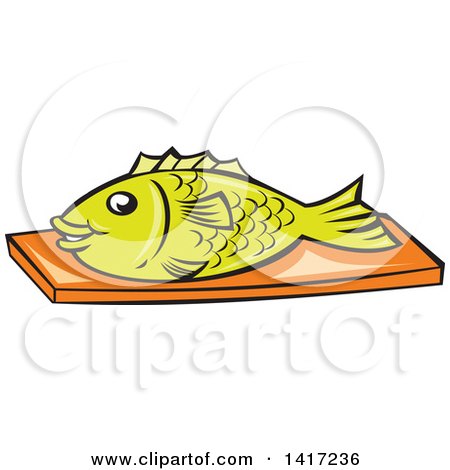 Clipart of a Cartoon Fish on a Chopping Board - Royalty Free Vector Illustration by patrimonio
