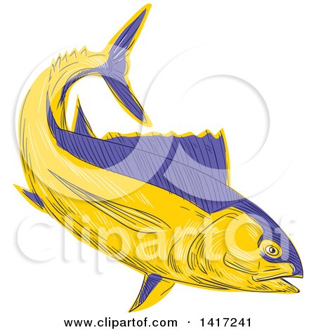 Clipart of a Sketched Albacore Tuna Fish - Royalty Free Vector Illustration by patrimonio