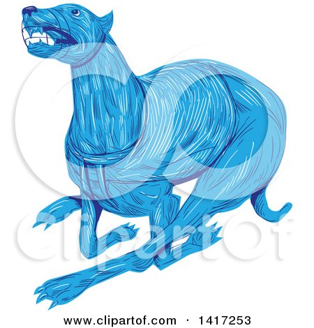 Clipart of a Sketched Blue Greyhound Dog Racing - Royalty Free Vector Illustration by patrimonio