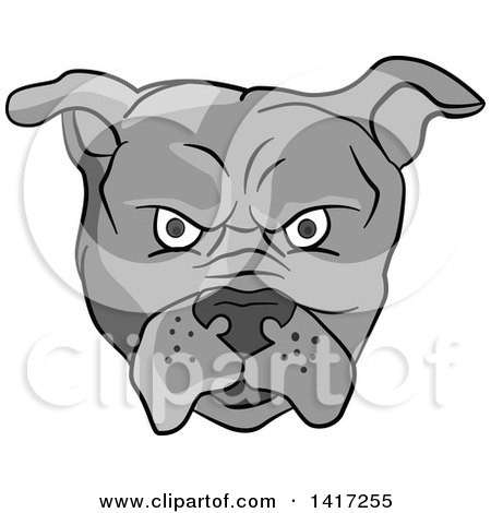 Clipart of a Grayscale Angry Bulldog Face - Royalty Free Vector Illustration by patrimonio