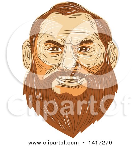 Clipart of a Sketched Man with a Big Beard - Royalty Free Vector Illustration by patrimonio