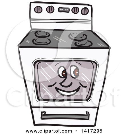 Clipart of a Cartoon Happy Oven Range Character - Royalty Free Vector Illustration by patrimonio
