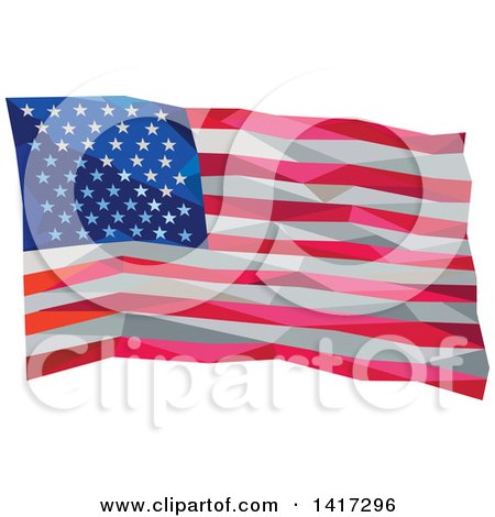 Clipart of a Low Polygon Style Waving American Flag - Royalty Free Vector Illustration by patrimonio