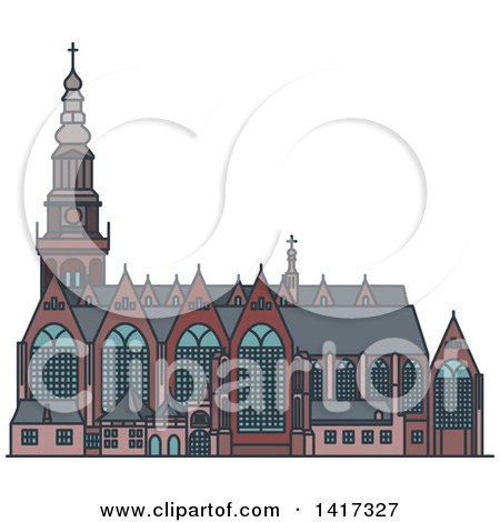 Clipart of a Dutch Landmark, Oude Kerk Church - Royalty Free Vector Illustration by Vector Tradition SM