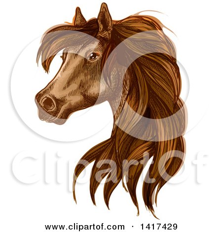 Clipart of a Sketched and Color Filled Brown Horse Head - Royalty Free Vector Illustration by Vector Tradition SM
