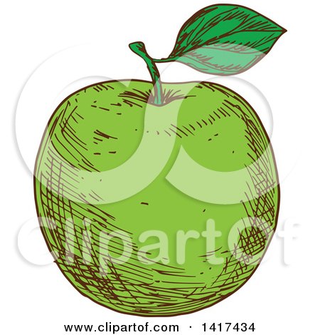Clipart of a Sketched Green Apple - Royalty Free Vector Illustration by Vector Tradition SM